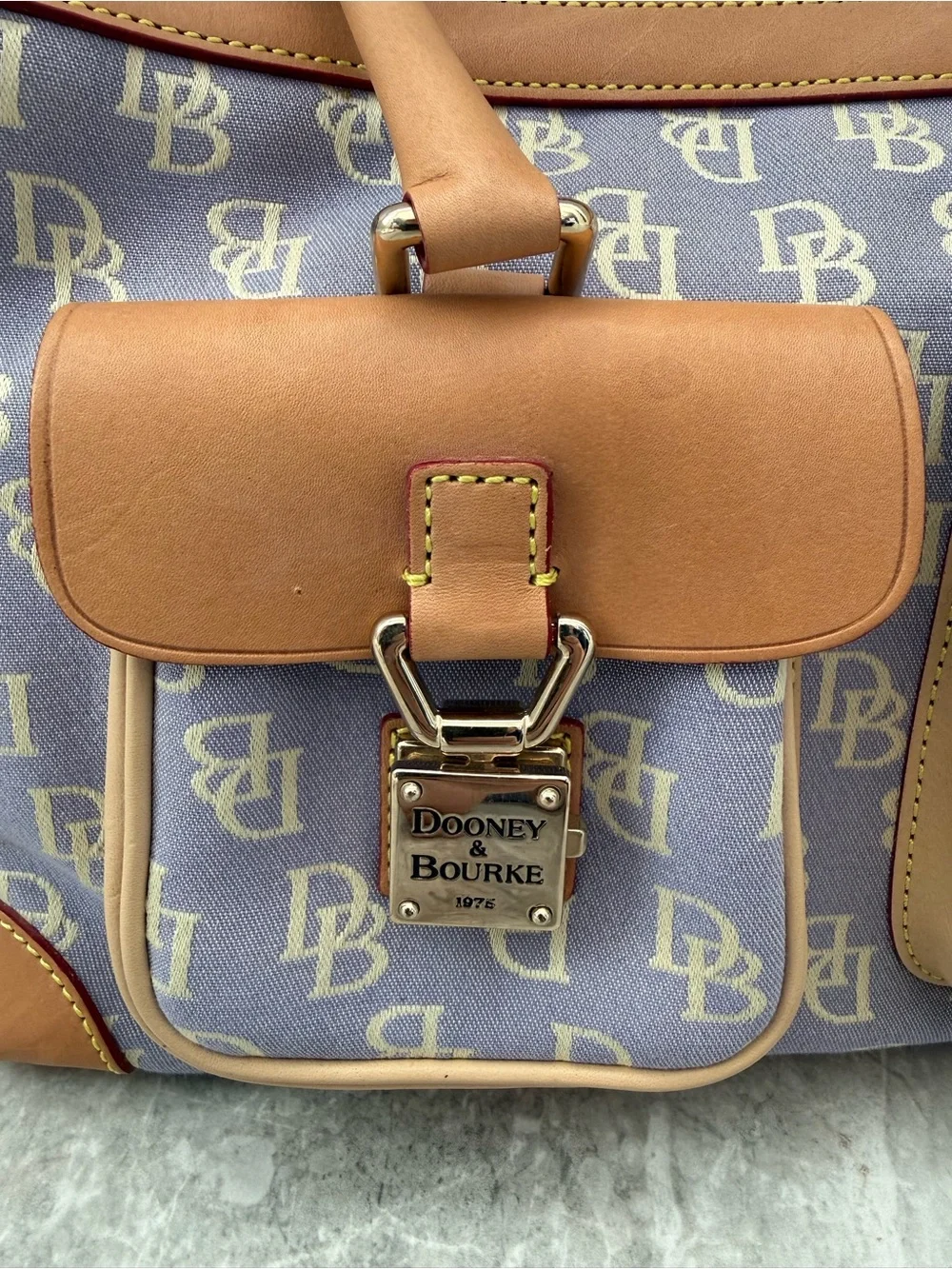 Vintage Y2K Dooney & Bourke Double Pocket Satchel Purple Lavender Tan Trim